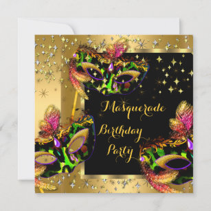 Masquerade Masked Lime Pink Gold Birthday Party Invitation