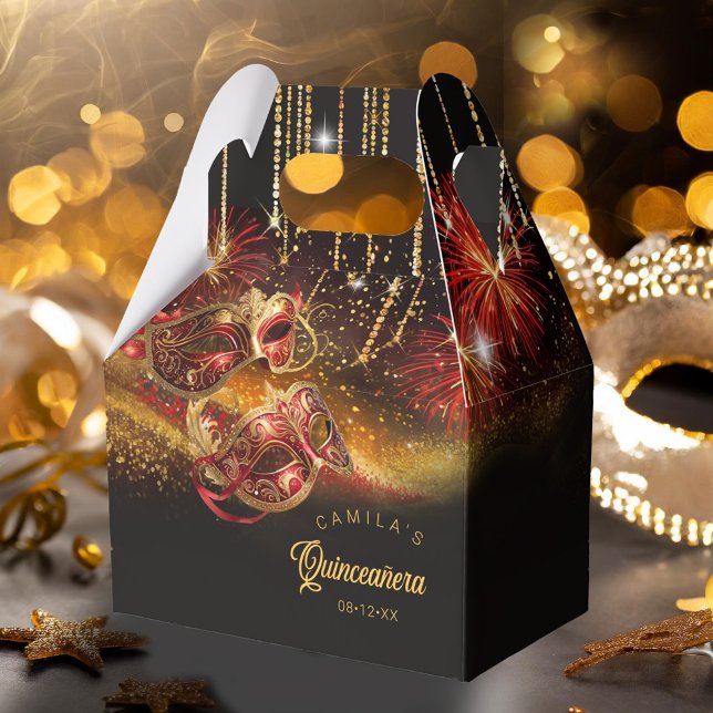 Masquerade Masks Quinceanera Red Gold ID1031 Favour Box (Creator Uploaded)