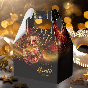 Masquerade Masks Sweet Sixteen Red Gold ID1032 Favour Box