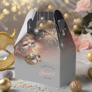 Masquerade Masks Sweet Sixteen Rose Gold ID1032 Favour Box
