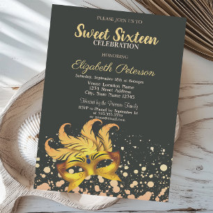 Masquerade,Masque,Dots,Confetti Sweet 16 Invitation
