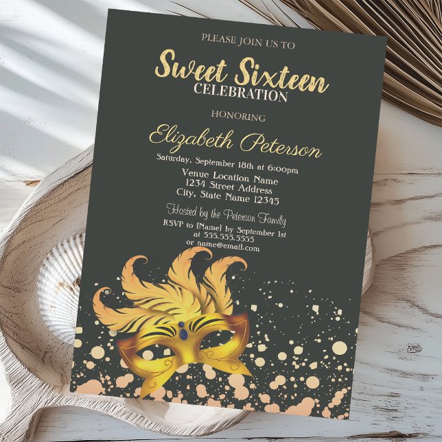 Masquerade,Masque,Dots,Confetti Sweet 16 Invitation (Creator Uploaded)