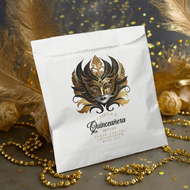 Masquerade Motif Quinceanera Black Gold ID1031 Favour Bags (Creator Uploaded)