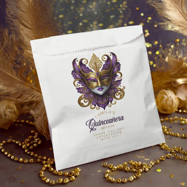 Masquerade Motif Quinceanera Purple Gold ID1031 Favour Bags (Creator Uploaded)