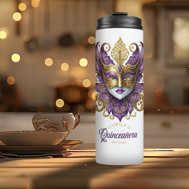 Masquerade Motif Quinceanera Purple Gold ID1031 Thermal Tumbler (Creator Uploaded)