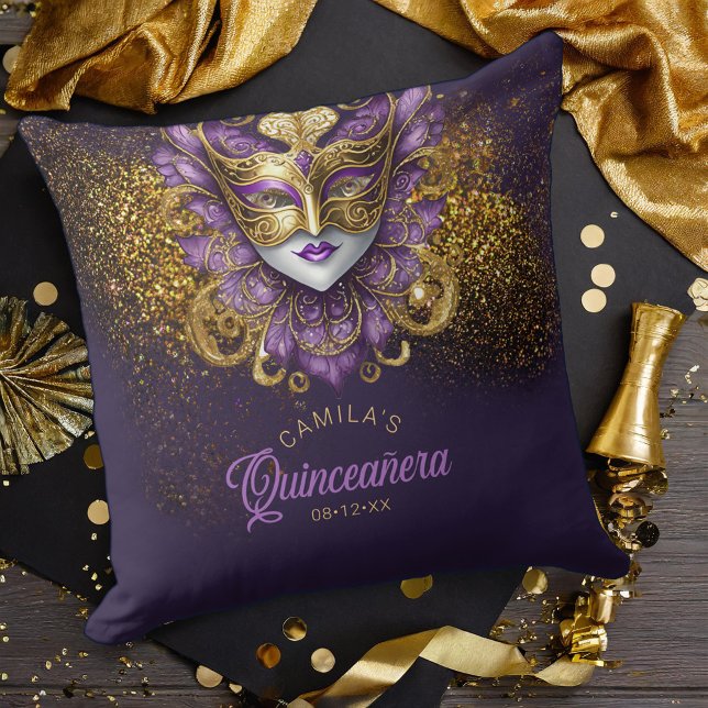 Masquerade Motif Quinceanera Purple Gold V2 ID1031 Cushion (Creator Uploaded)