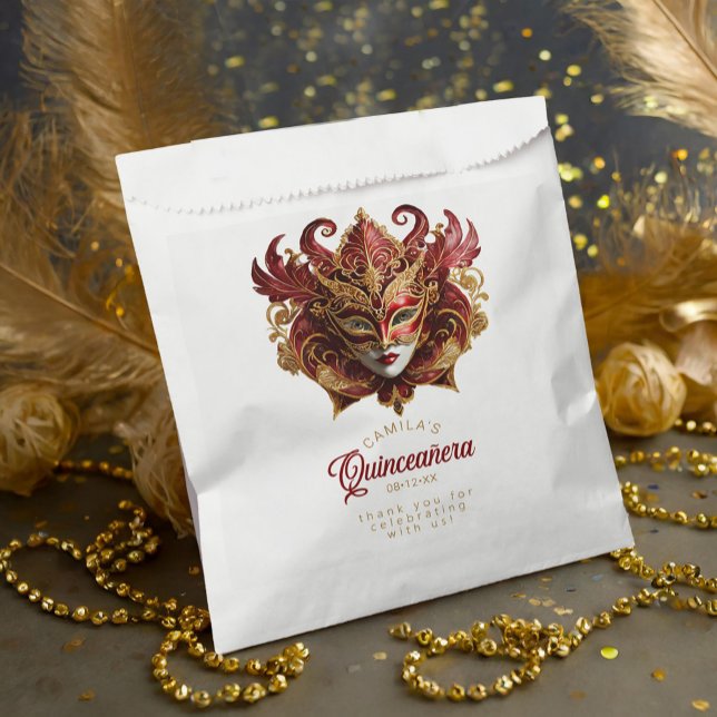 Masquerade Motif Quinceanera Red Gold ID1031 Favour Bags (Creator Uploaded)