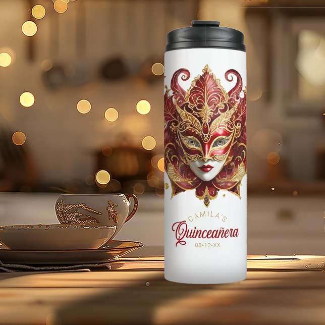 Masquerade Motif Quinceanera Red Gold ID1031 Thermal Tumbler (Creator Uploaded)