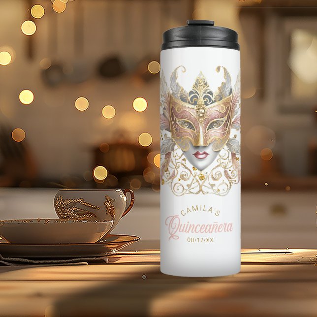 Masquerade Motif Quinceanera Rose Gold ID1031 Thermal Tumbler (Creator Uploaded)