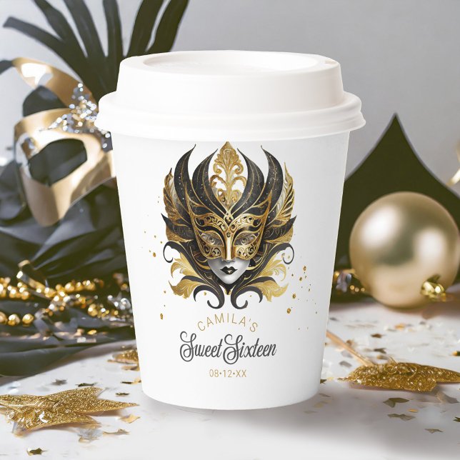 Masquerade Motif Sweet 16 Black Gold ID1032 Paper Cups (Creator Uploaded)