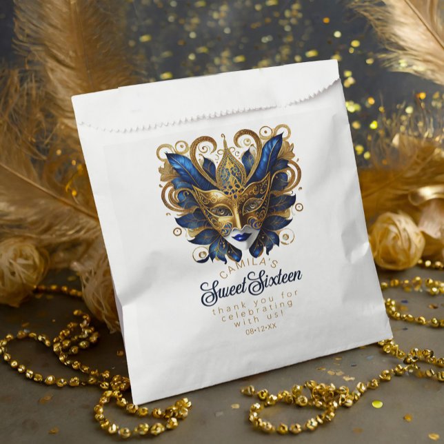 Masquerade Motif Sweet 16 Blue Gold ID1032 Favour Bags (Creator Uploaded)