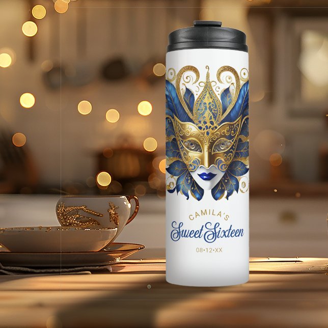Masquerade Motif Sweet 16 Blue Gold ID1032 Thermal Tumbler (Creator Uploaded)