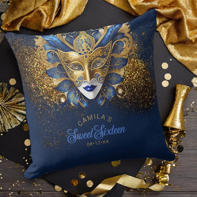 Masquerade Motif Sweet 16 Blue Gold V2 ID1032 Cushion (Creator Uploaded)