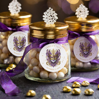 Masquerade Motif Sweet 16 Purple Gold ID1032 Classic Round Sticker