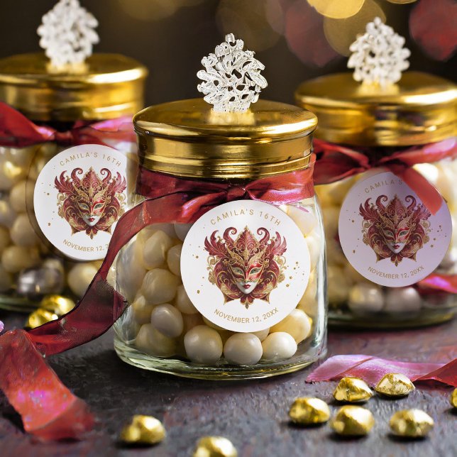 Masquerade Motif Sweet 16 Red Gold ID1032 Classic Round Sticker (Creator Uploaded)