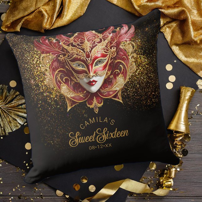 Masquerade Motif Sweet 16 Red Gold V2 ID1032 Cushion (Creator Uploaded)