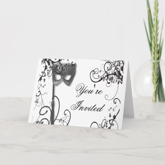 Masquerade Mystique black and white Invitation (Front)
