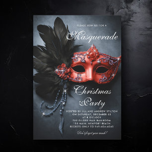 Masquerade Navy Silver Red Moody Christmas Party Invitation