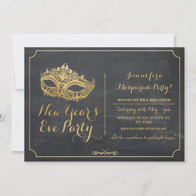 MASQUERADE New Year Years Eve Party Mask Invite (Front)