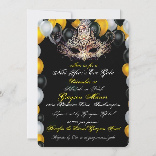 Masquerade New Year's Eve Gala Invitation (Front)