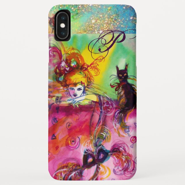 MASQUERADE NIGHT / LADY WITH BLACK CAT MONOGRAM Case-Mate iPhone CASE (Back)