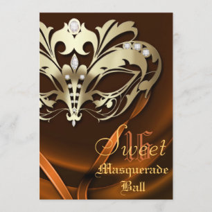 Masquerade Orange Jewelled Sweet 16 Invitation