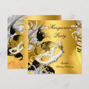 Masquerade Party Birthday Mask Black Gold Invitation