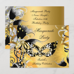 Masquerade Party Birthday Wild Mask Black Gold 2 Invitation
