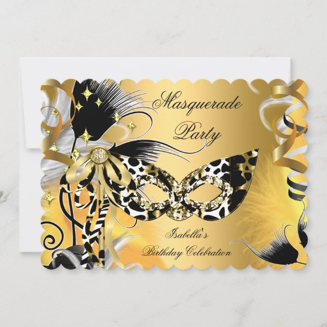 Masquerade Party Birthday Wild Mask Black Gold 2 Invitation (Front)