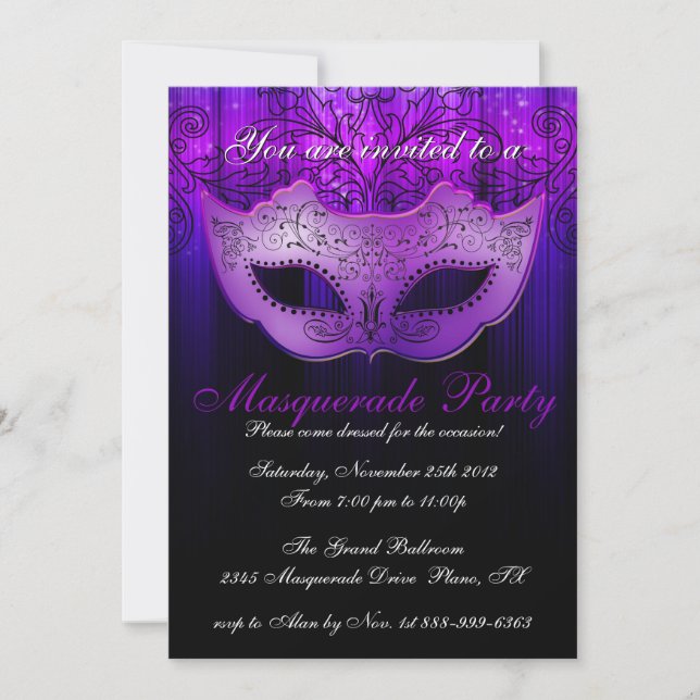 Masquerade Party Celebration Blue & Purple Invite (Front)