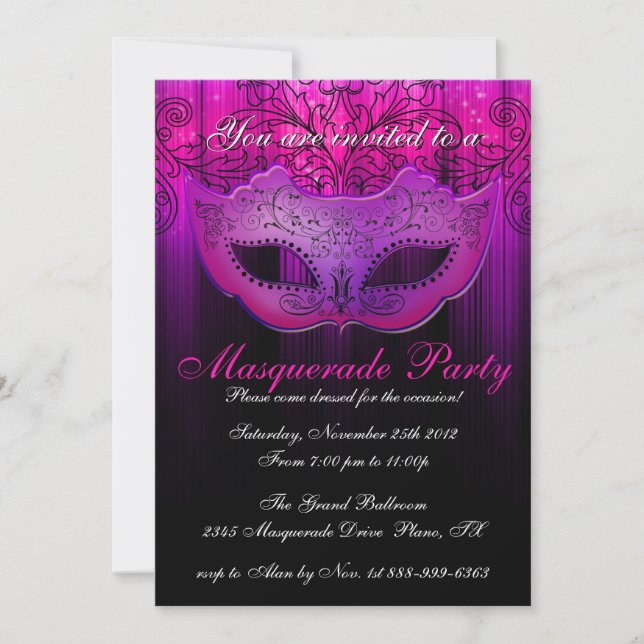 Masquerade Party Celebration Pink & Purple Invite (Front)