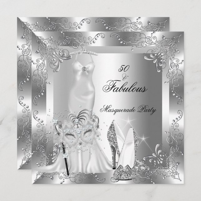 Masquerade Party Fabulous 50 Birthday Silver 2 Invitation (Front/Back)