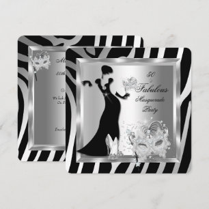 Masquerade Party Fabulous 50 Zebra Silver Black Invitation