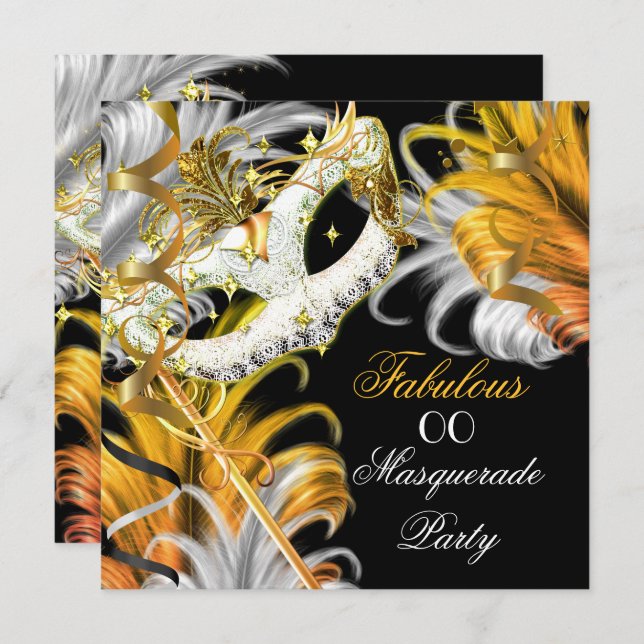 Masquerade Party Fabulous Birthday Gold Silver 2 Invitation (Front/Back)