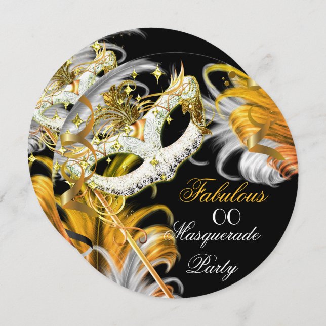 Masquerade Party Fabulous Birthday Gold Silver 2 Invitation (Front/Back)