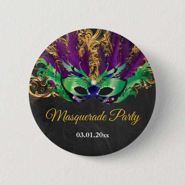 Masquerade Party Magical Night Green Purple Gold 6 Cm Round Badge (Front)