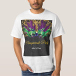 Masquerade Party Magical Night Green Purple Gold T-Shirt<br><div class="desc">Masquerade Party Magical Night Green Purple Gold. Mask Birthday Party. Mardi Gras. Green,  Purple and Gold Glitter Feather Peacock. Sweet 16 Sixteen. Chalkboard Background. Any Ages. For further customisation,  please click the "Customise it" button and use our design tool to modify this template</div>