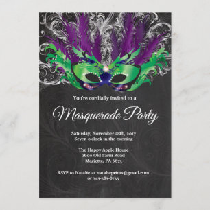 Masquerade Party Magical Night Green Purple Silver Invitation