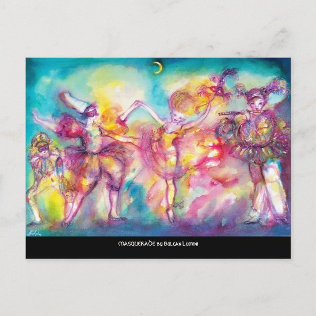 MASQUERADE PARTY,Mardi Gras Masks,Dance,Music Invitation Postcard (Front)