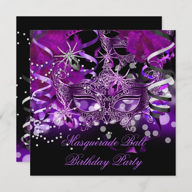 Masquerade Party Mask Spider Purple Gothic Invitation (Front/Back)