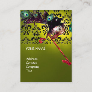 MASQUERADE PARTY MASKS  Black Yellow Damask linen  Business Card