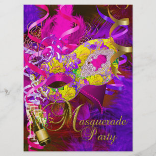 Masquerade Party Masks Champagne Yellow Invitation