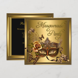 Masquerade Party Masks Gold Black Birthday Invitation
