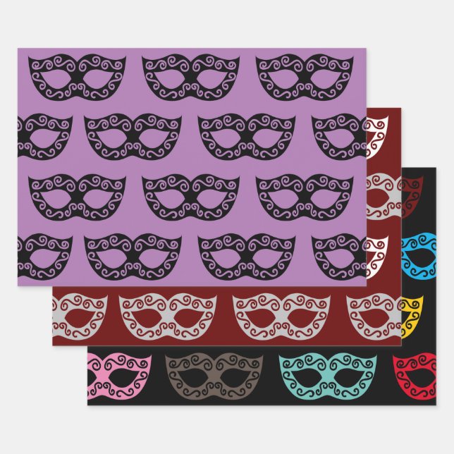 Masquerade party masks wrapping paper sheets (Set)