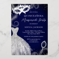 Masquerade Party Navy Silver Dress Quinceanera