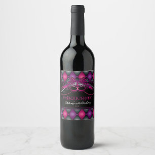 Masquerade Party, Pink & Purple Wine Label