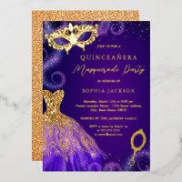 Masquerade Party Purple Gold Dress Quinceanera
