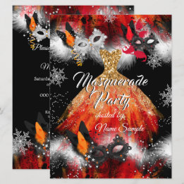 Masquerade Party Red Orange Masks Ice Fire Invitation