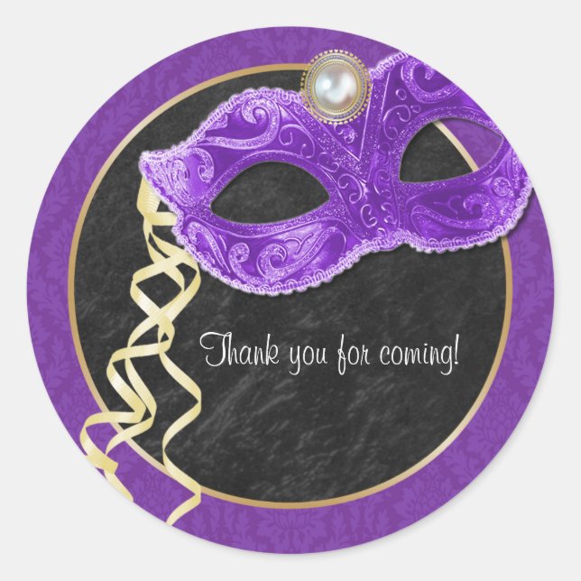 Masquerade Party Thank You Sticker - purple (Front)
