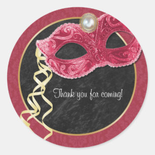 Masquerade Party Thank You Sticker - red